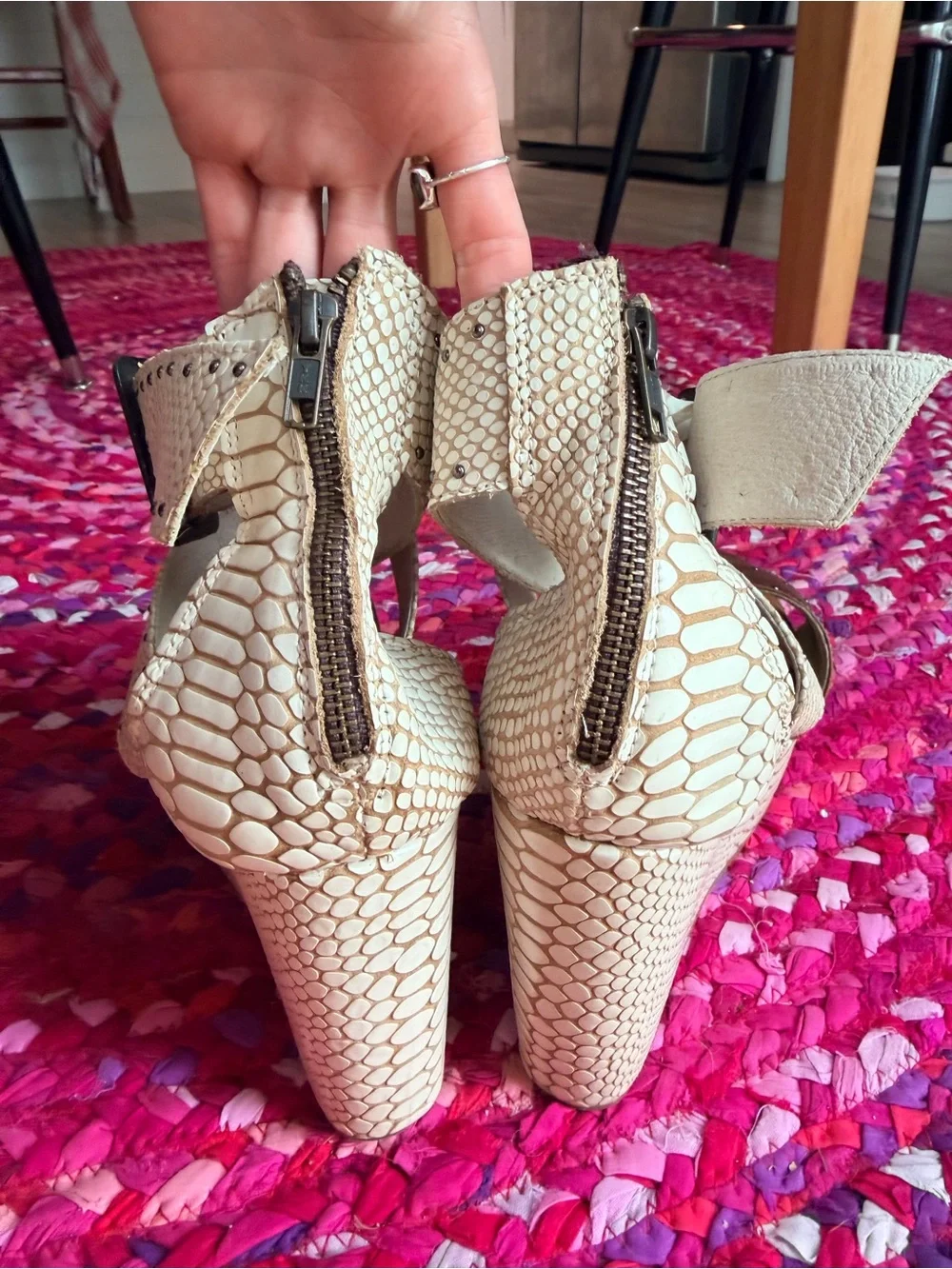 Freebird by Steven Cream Snake-Print and Brown Wedge Sandals Excellent pre-owned